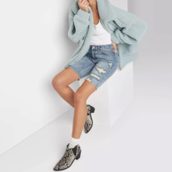 Wild Fable Distressed Denim High Rise Bike Shorts - Picture 3 of 9